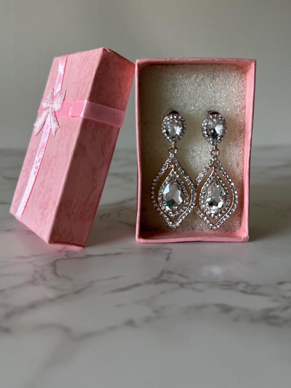 NEW* Rose Gold Teardrop Crystal Drop Earrings • (New in Box)
